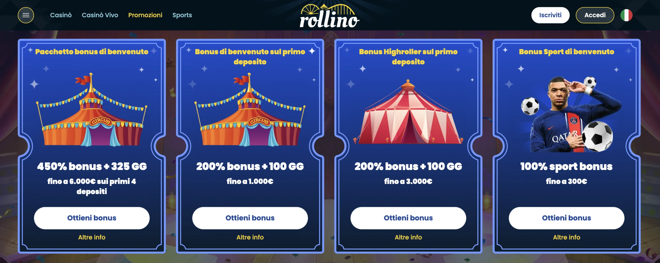 Rollino bonus benvenuto casino